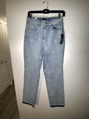 Playboy by PacSun High Rise Straight Leg Embroidered Bunny Jeans